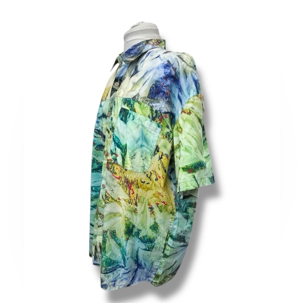 Sambisari Mens Button Down Shirt Casual Colorful Art To Wear Ice Dyed Streetwear - Picture 4 of 13